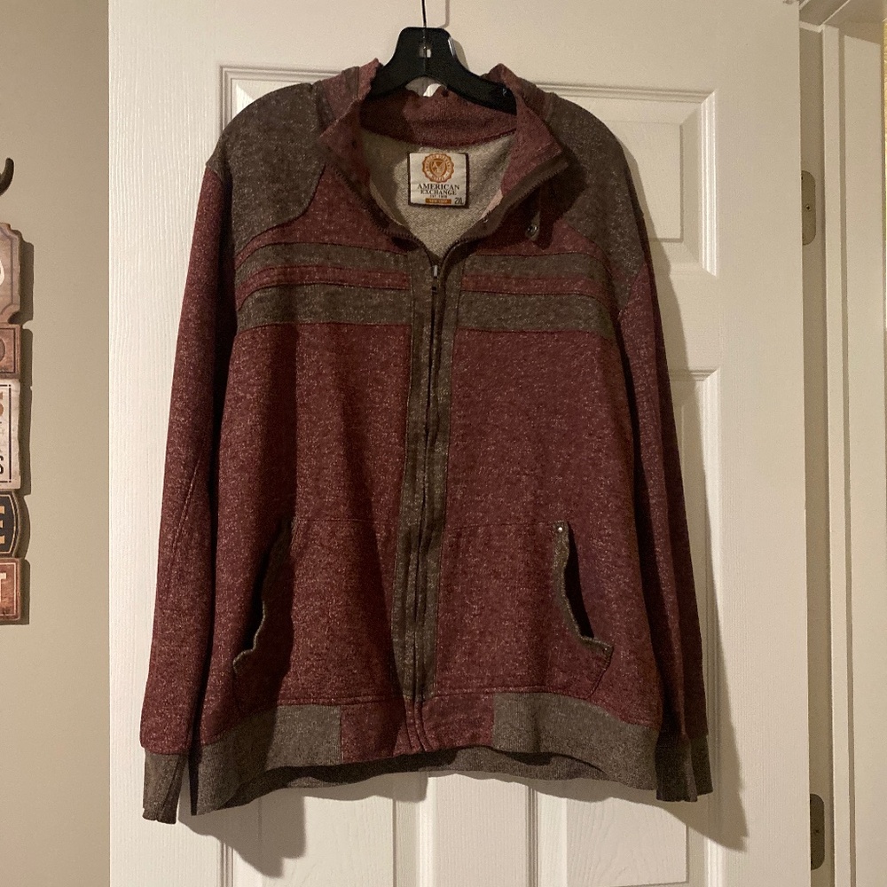 AMERICAN EXCHANGE MAROON MENS 2X ZIP UP SWEATER JOGGER TOP